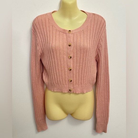 Wild Fable Pink Cable Knit Cropped Cardigan Sweater size L - Picture 1 of 6